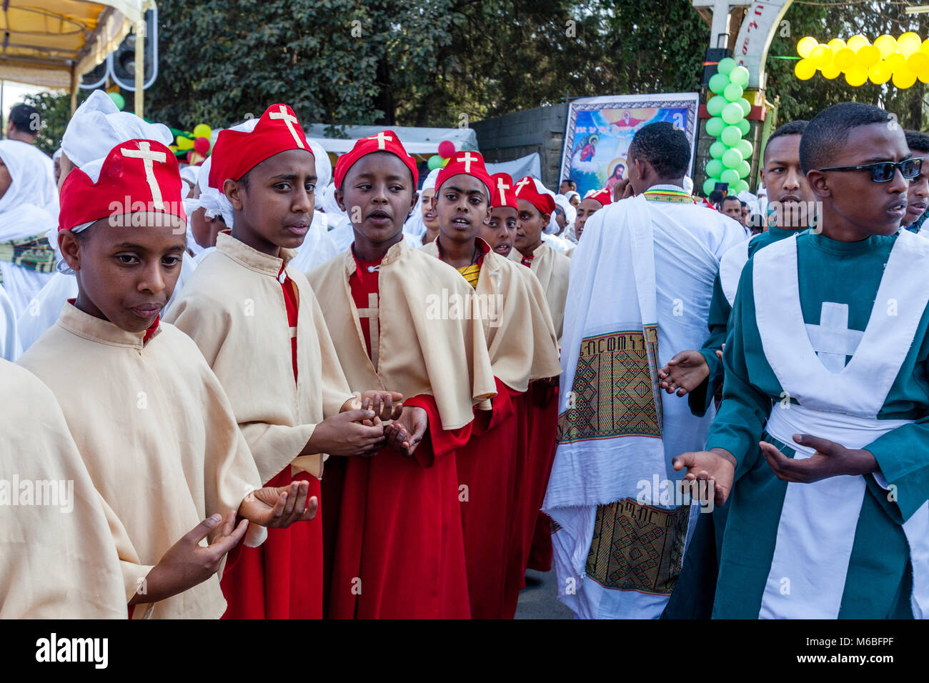 Orthodox Ethiopian Christians Celebrating The Three Day Festival Of Timkat (Epiphany), Addis Ababa, Ethiopia Stock Photo
