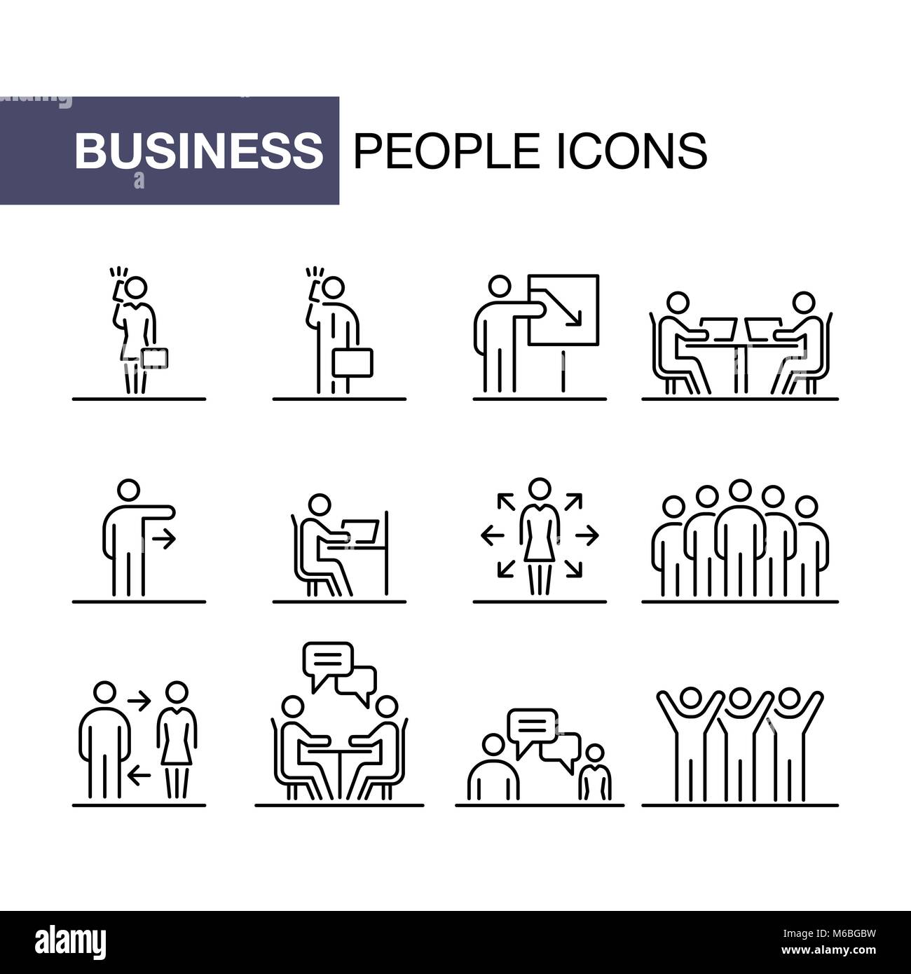 Business People Icons Set Simple Line Flat Illustration Stock Vector