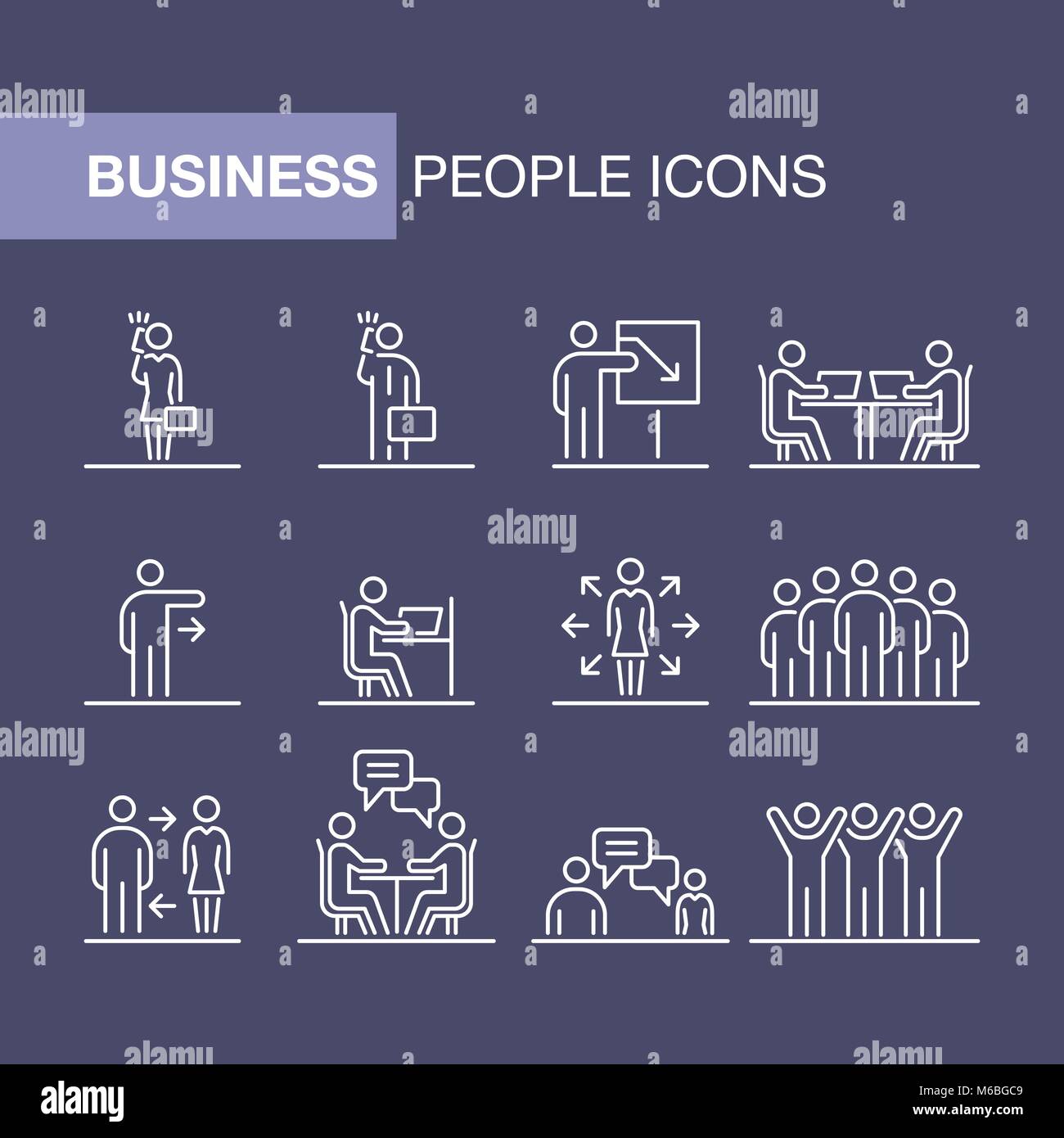 Business people icons set simple line flat illustration Stock Vector ...