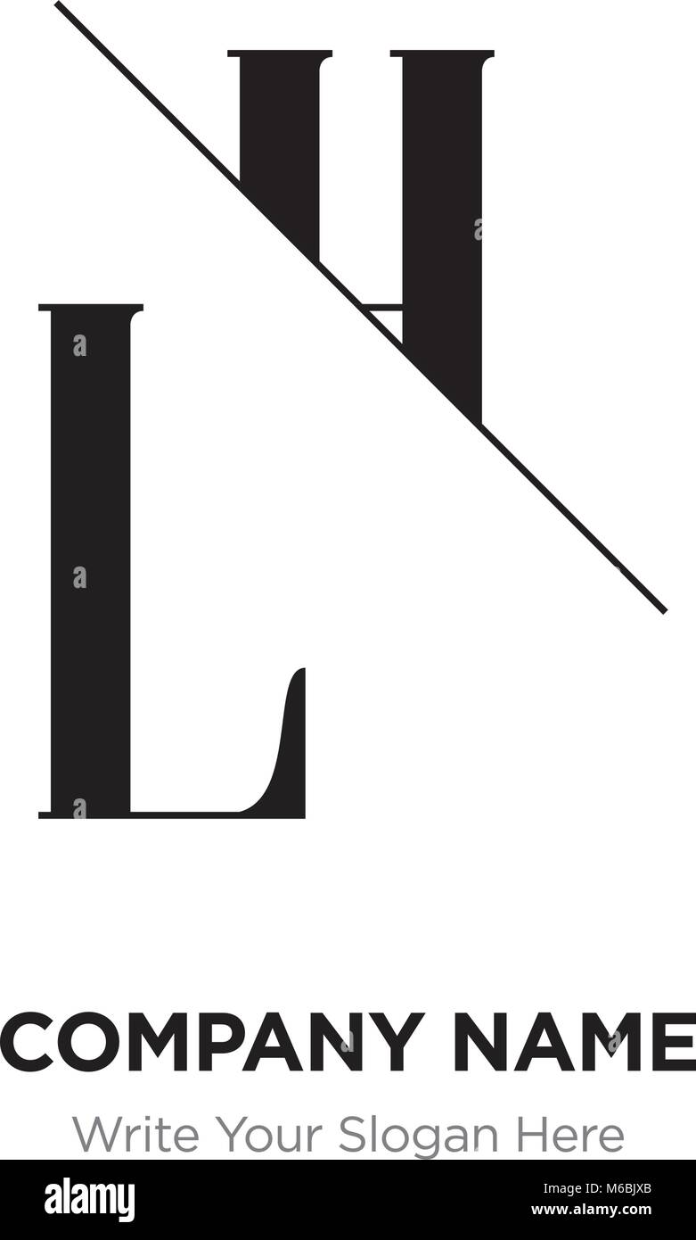 Abstract letter LH,HL logo design template, black&white Alphabet initial letters company name concept. Flat thin line segments connected to each other Stock Vector