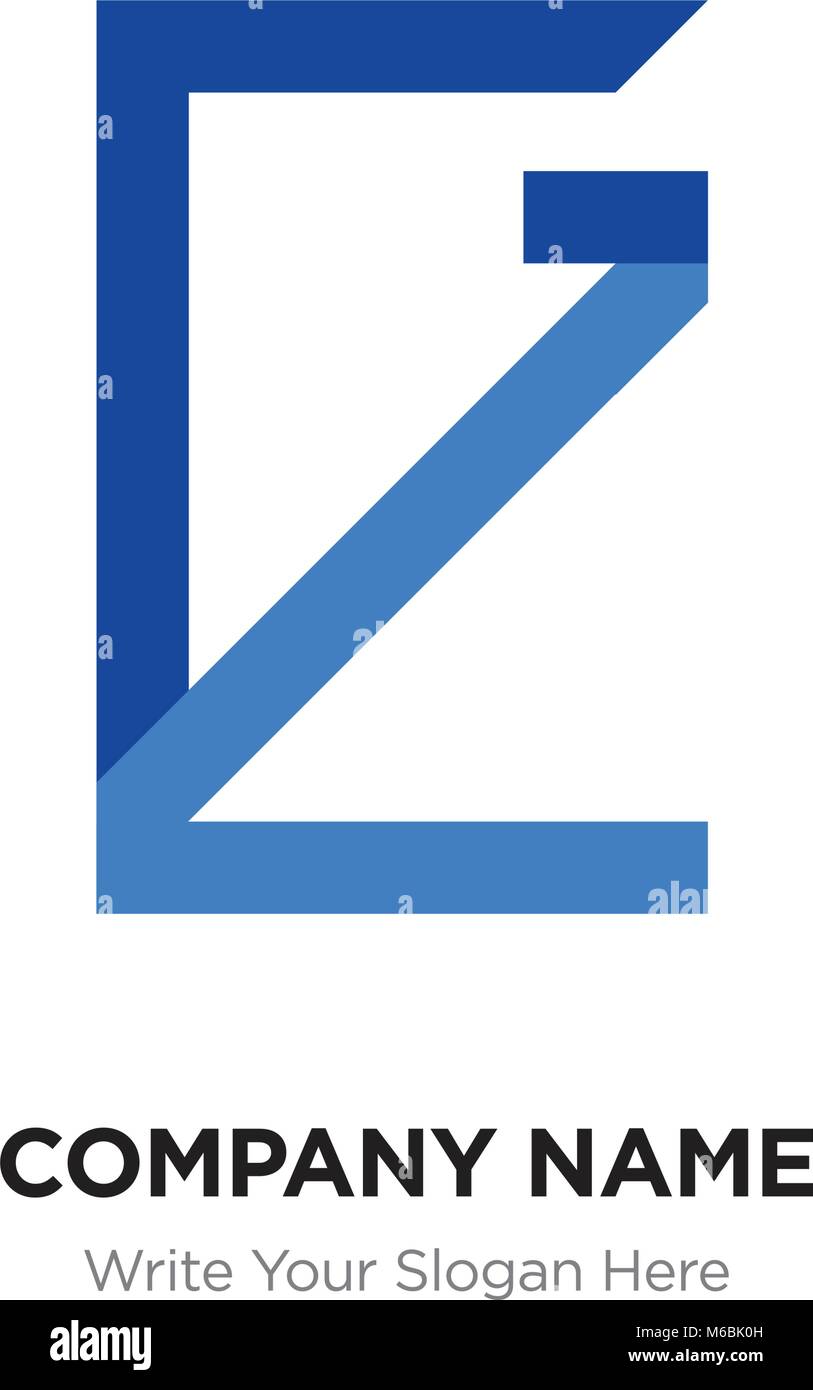 Abstract letter GZ,ZG logo design template, blUE Alphabet initial letters company name concept. Flat thin line segments connected to each other Stock Vector
