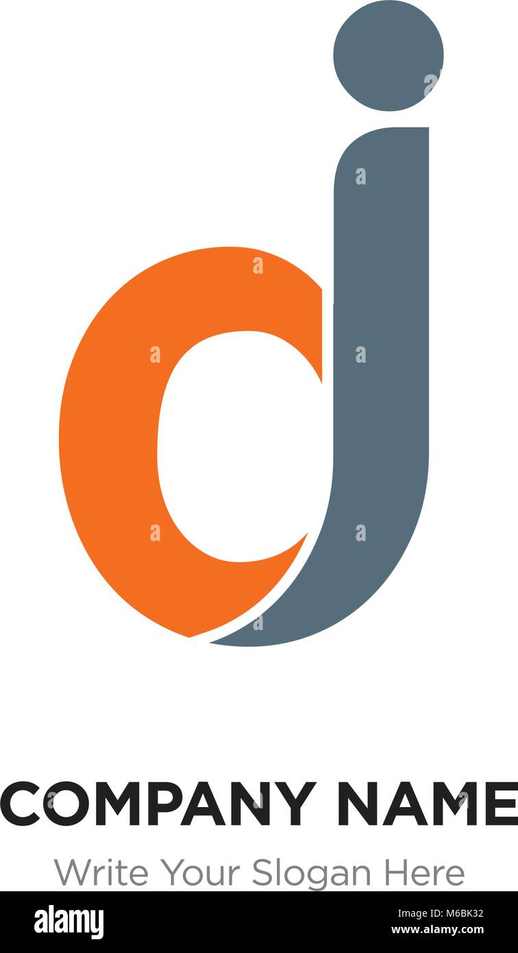Abstract letter dj, jd logo design template, black & orange Alphabet initial letters company name concept. Flat thin line segments connected to each o Stock Vector