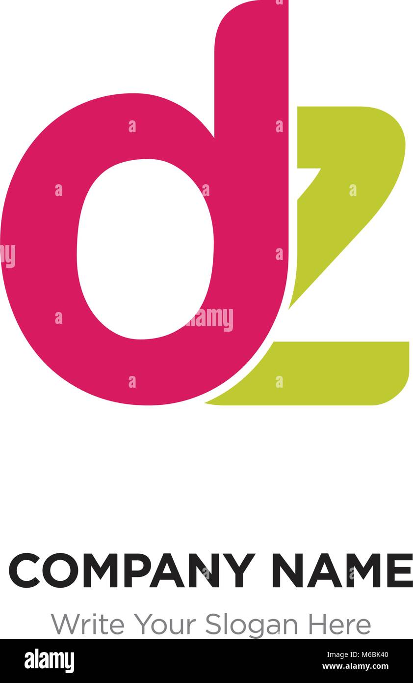 Abstract letter dz,zd logo design template, red & green Alphabet initial letters company name concept. Flat thin line segments connected to each other Stock Vector