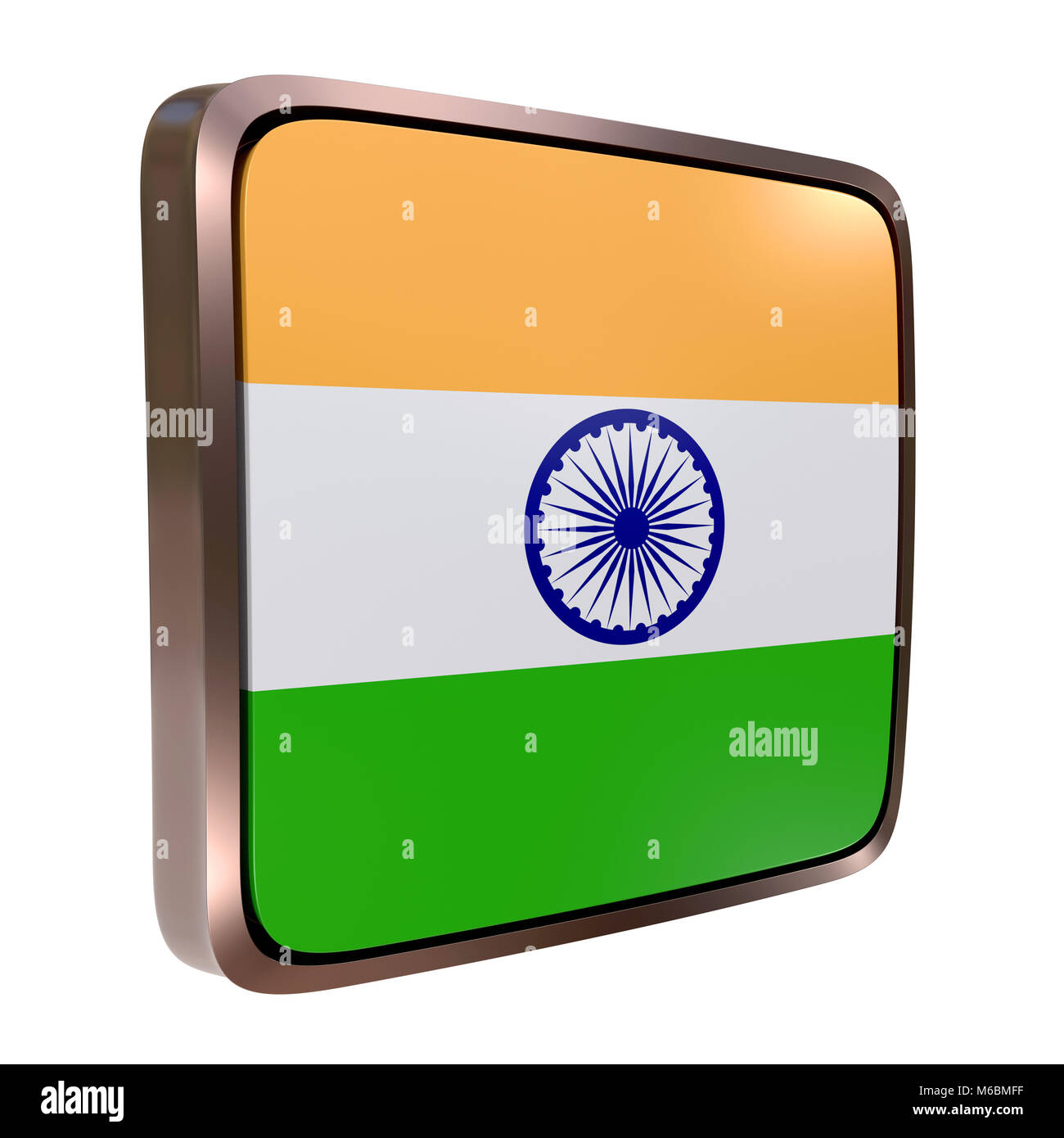 3d rendering of an India flag icon with a metallic frame. Isolated on ...