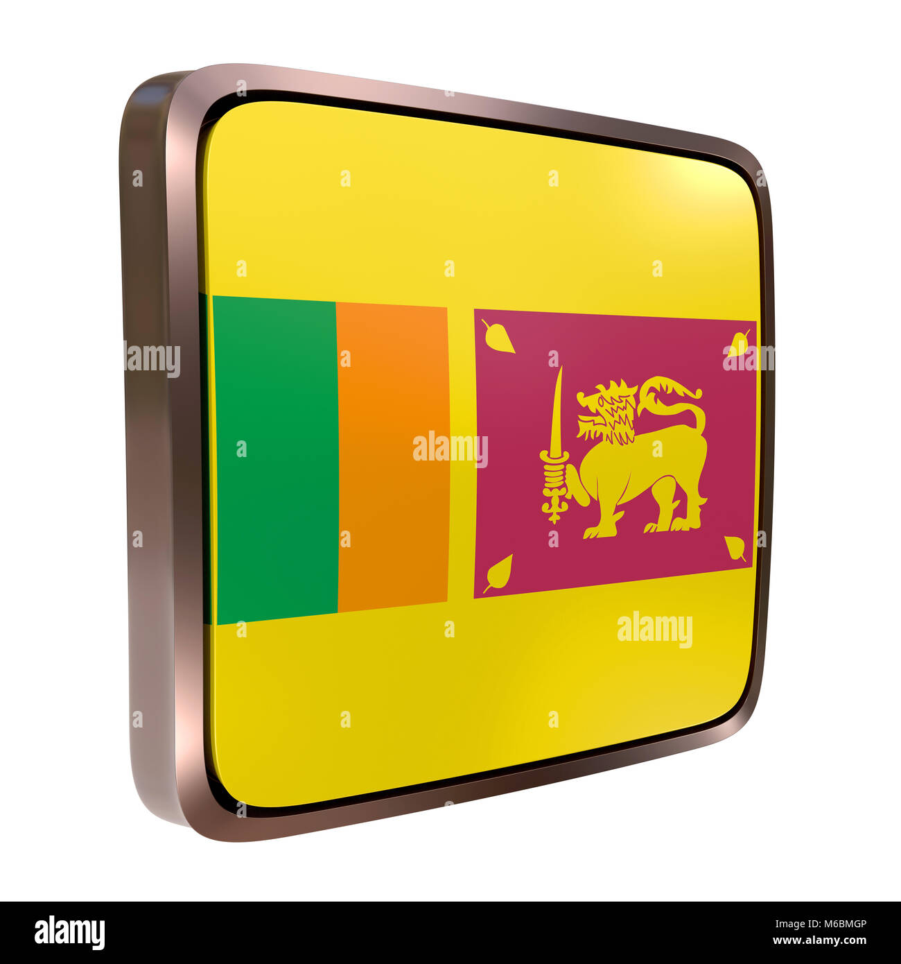 3d rendering of a Sri Lanka flag icon with a metallic frame. Isolated on white background. Stock Photo