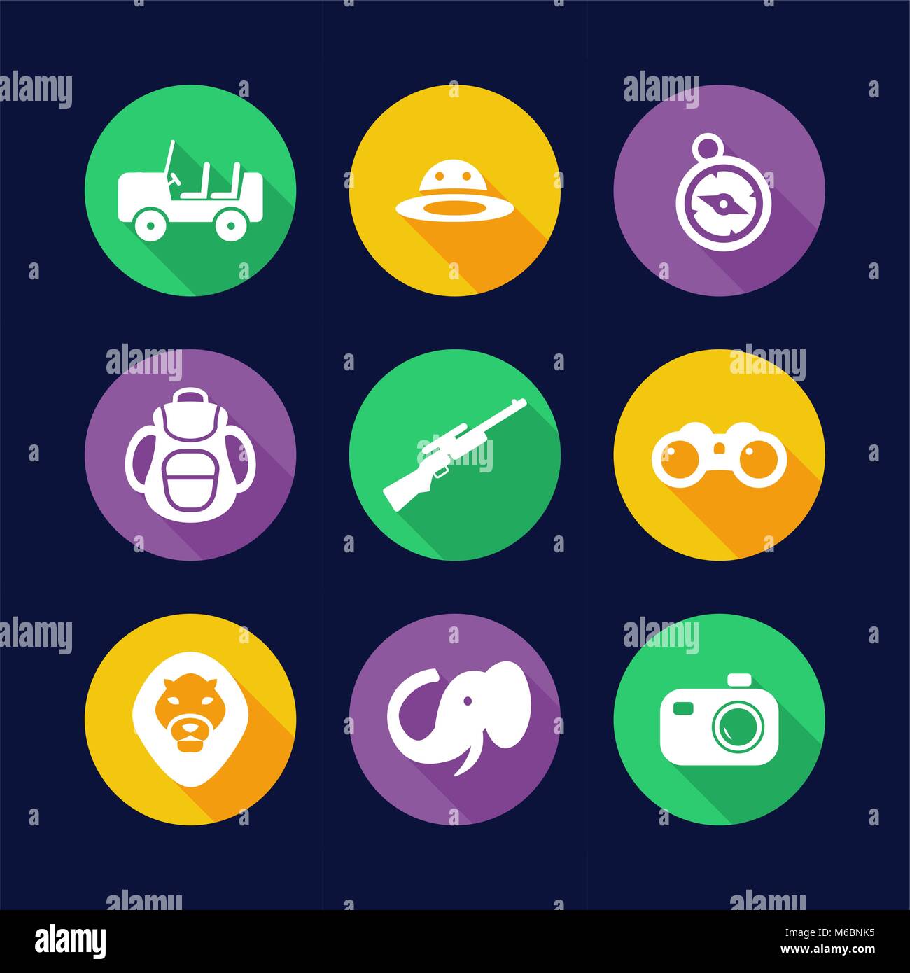 Safari Icons Flat Design Circle Stock Vector Image & Art - Alamy