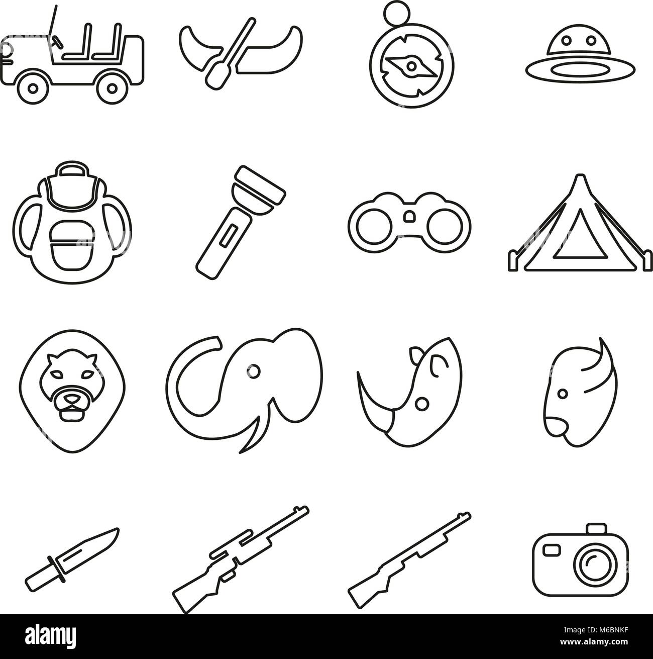 Safari or Hunting Icons Thin Line Vector Illustration Set Stock Vector ...