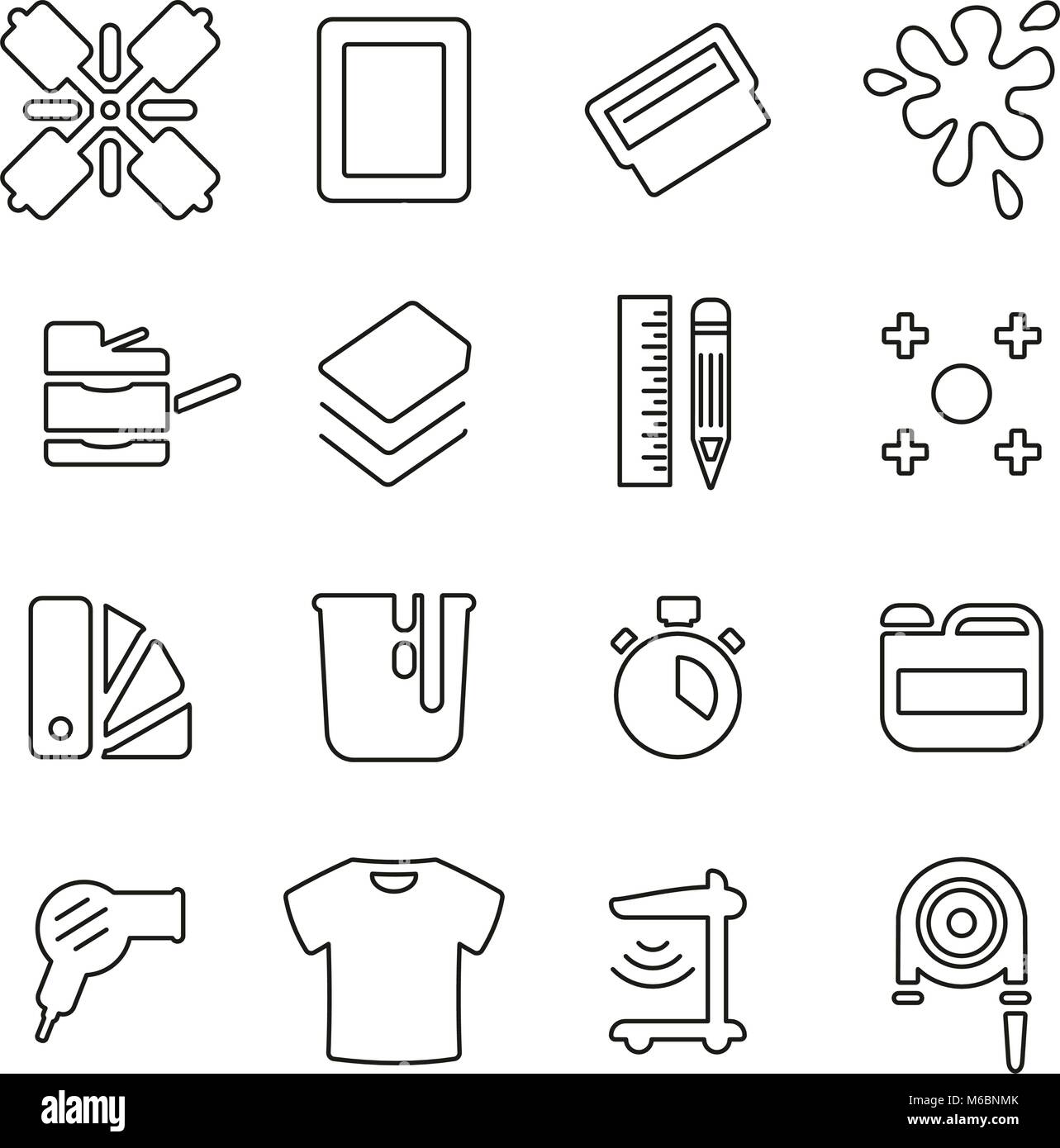 Screen Printing Equipment Icons Thin Line Vector Illustration Set Stock