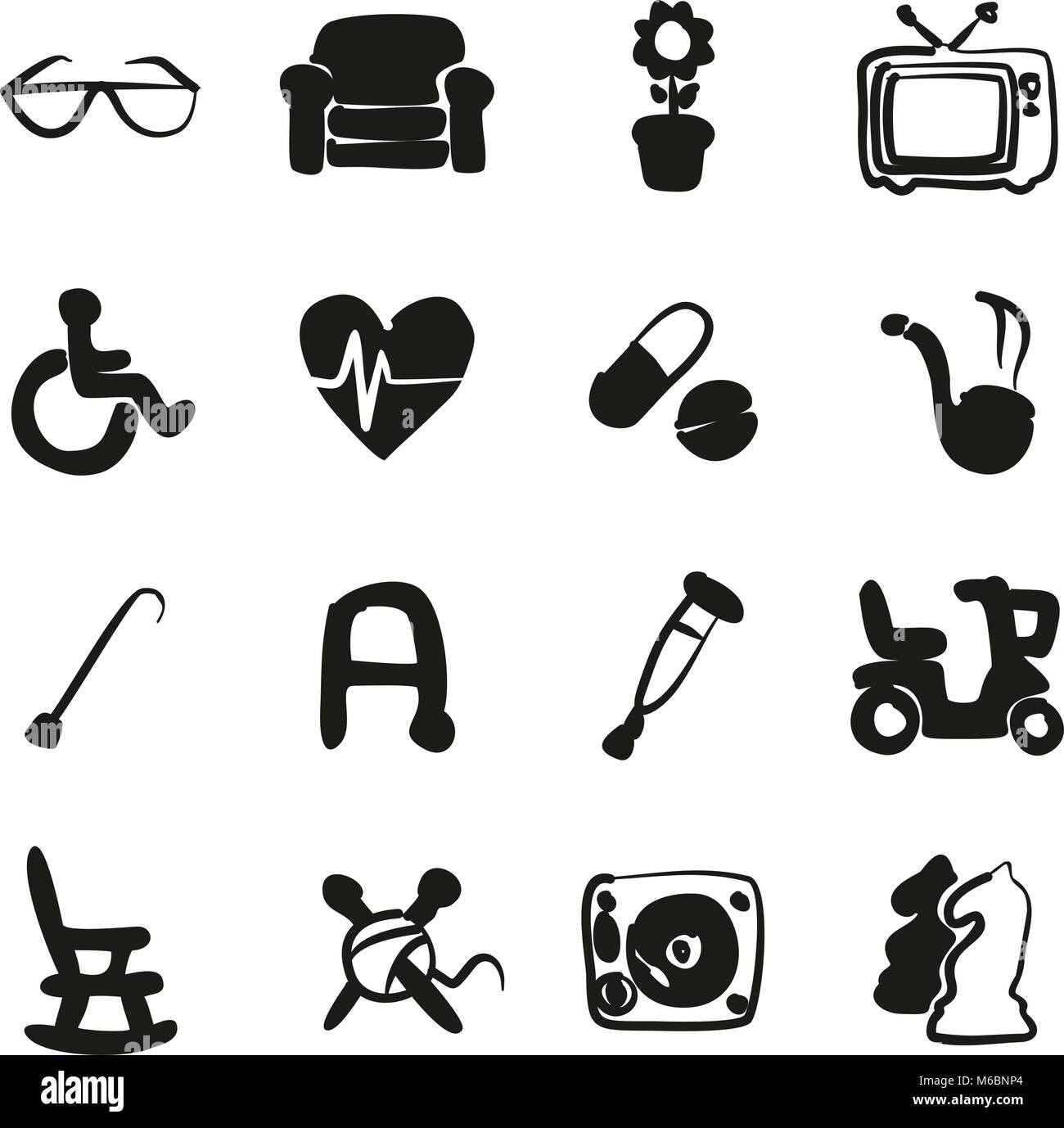 Senior People Icons Freehand 2 Color Stock Vector