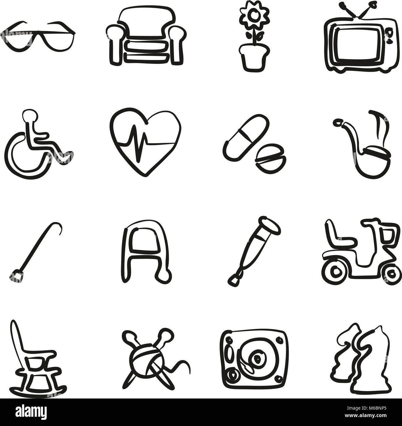 Senior People Icons Freehand Stock Vector