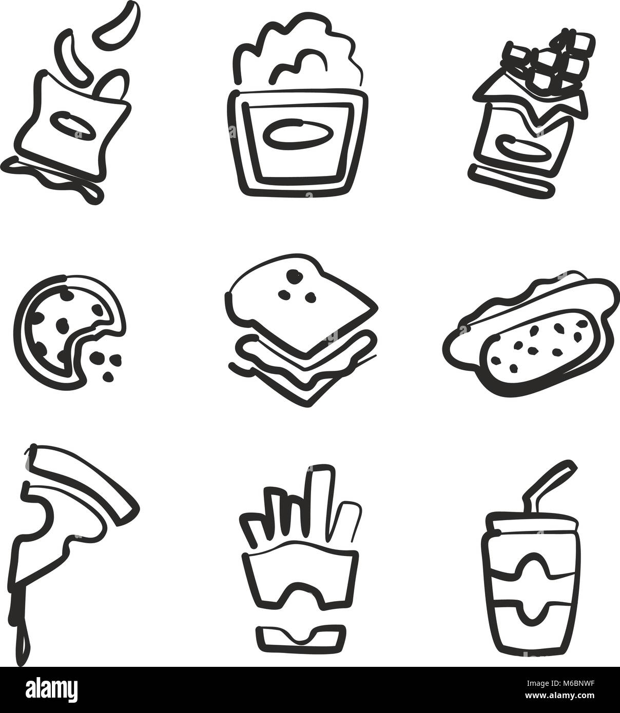 Snack Icons Freehand Stock Vector Image & Art - Alamy