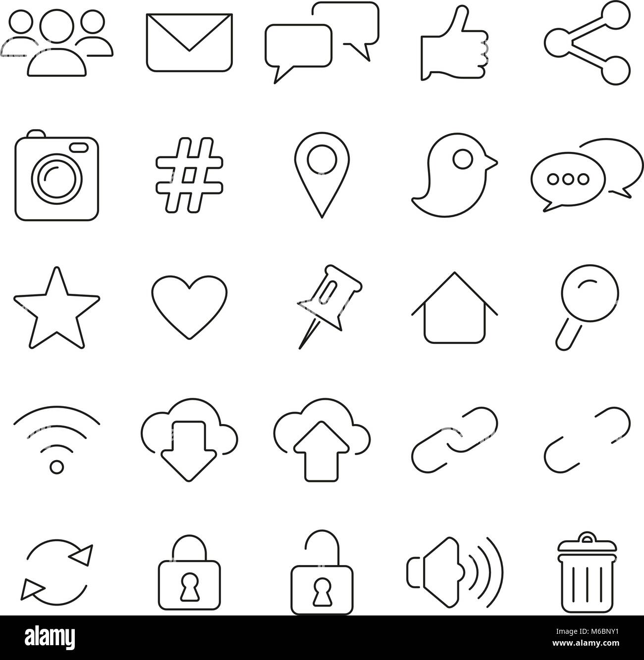 Social Media Icons Thin Line Vector Illustration Set Stock Vector Image ...