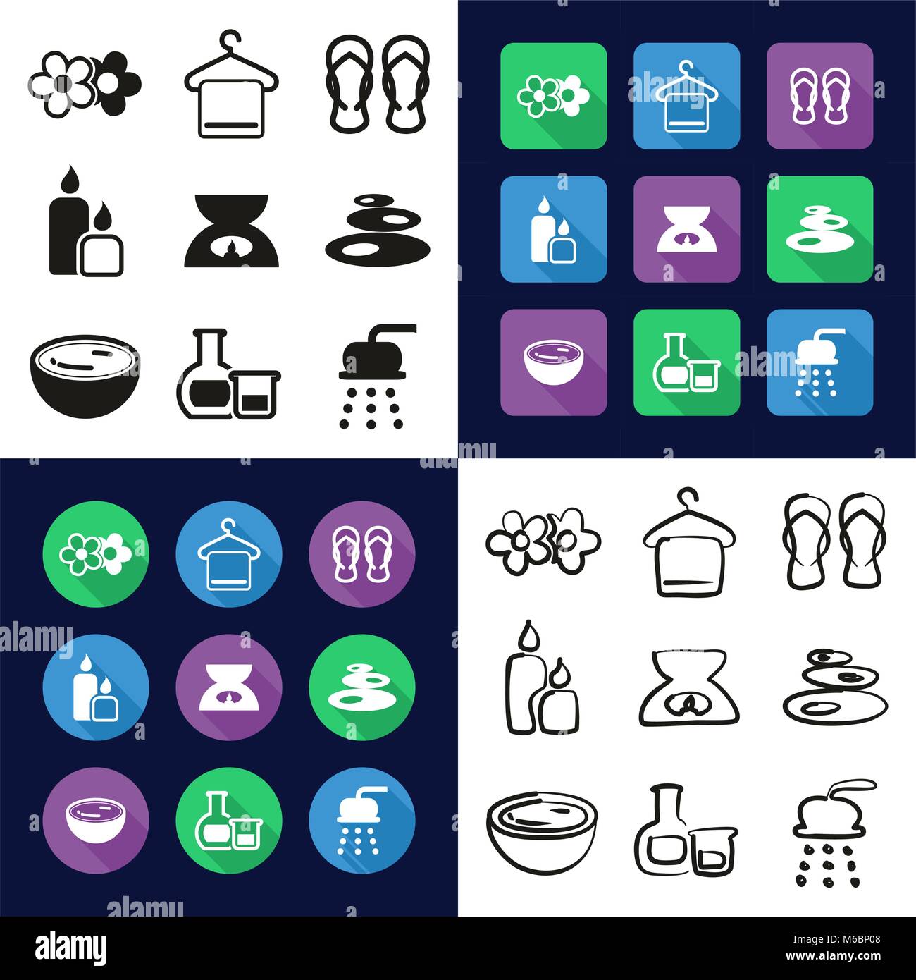 Spa Icons All in One Icons Black & White Color Flat Design Freehand Set ...