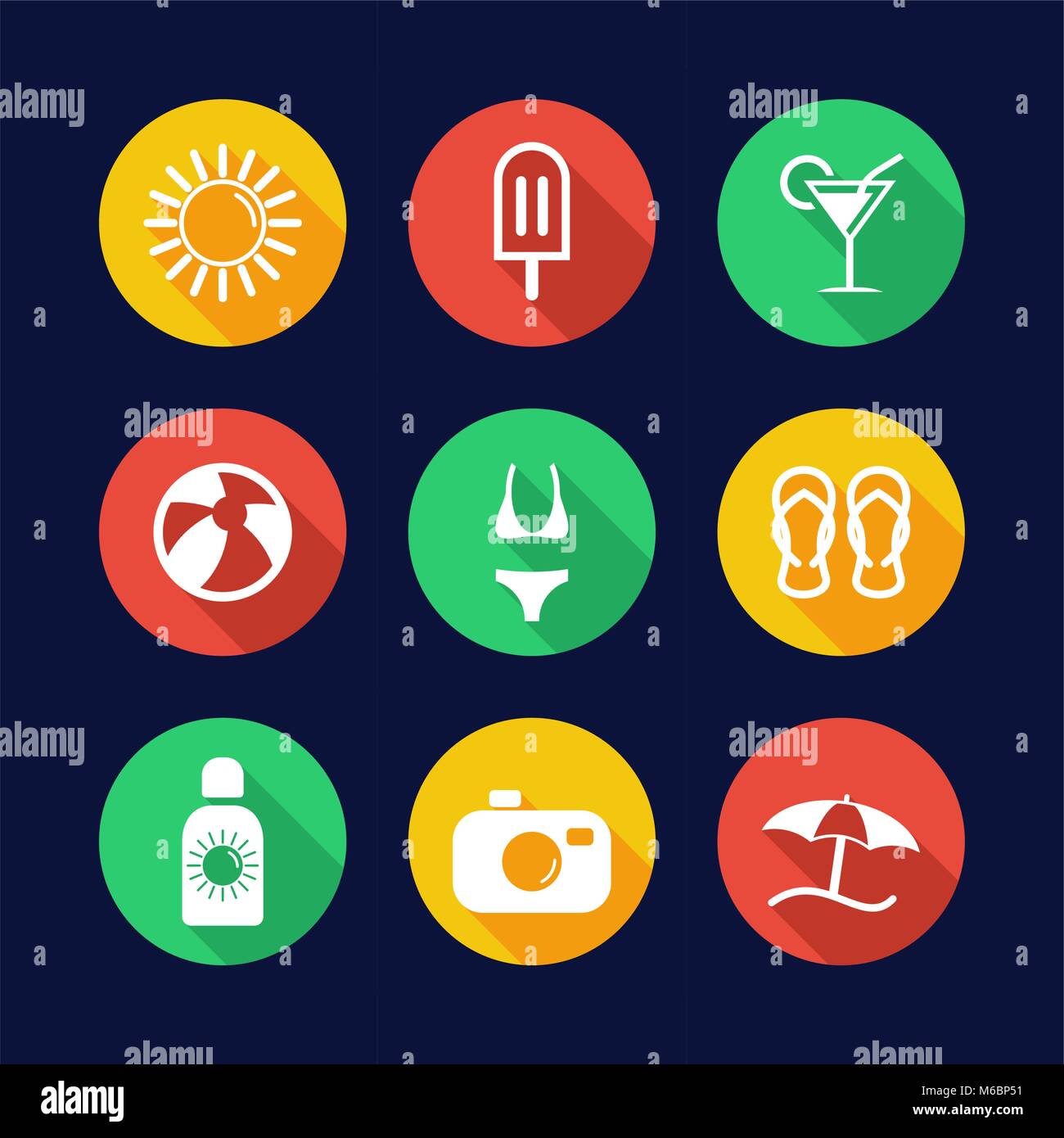 Summer Icons Flat Design Circle Stock Vector Image And Art Alamy