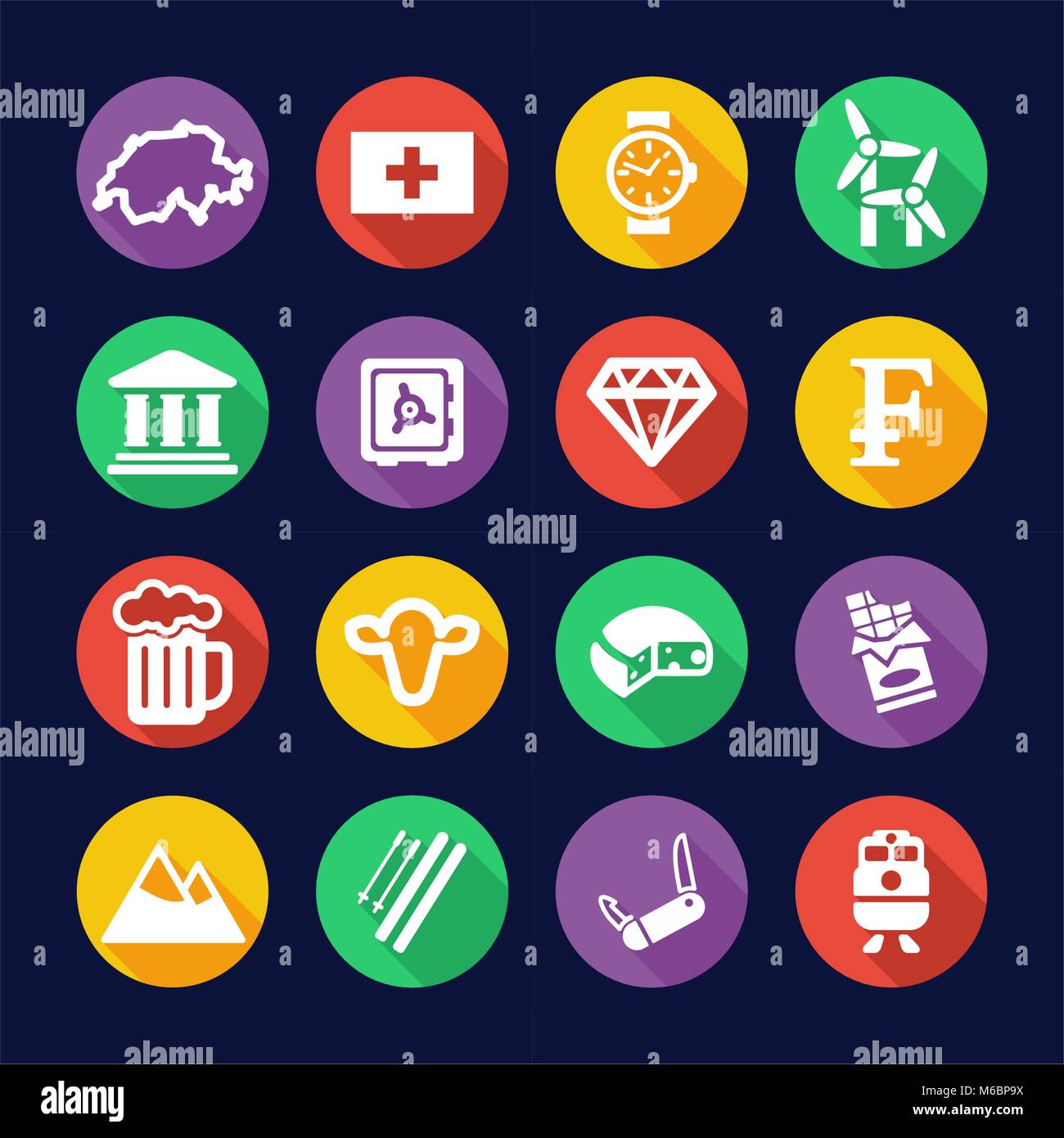 Switzerland Icons Flat Design Circle Stock Vector Image & Art - Alamy