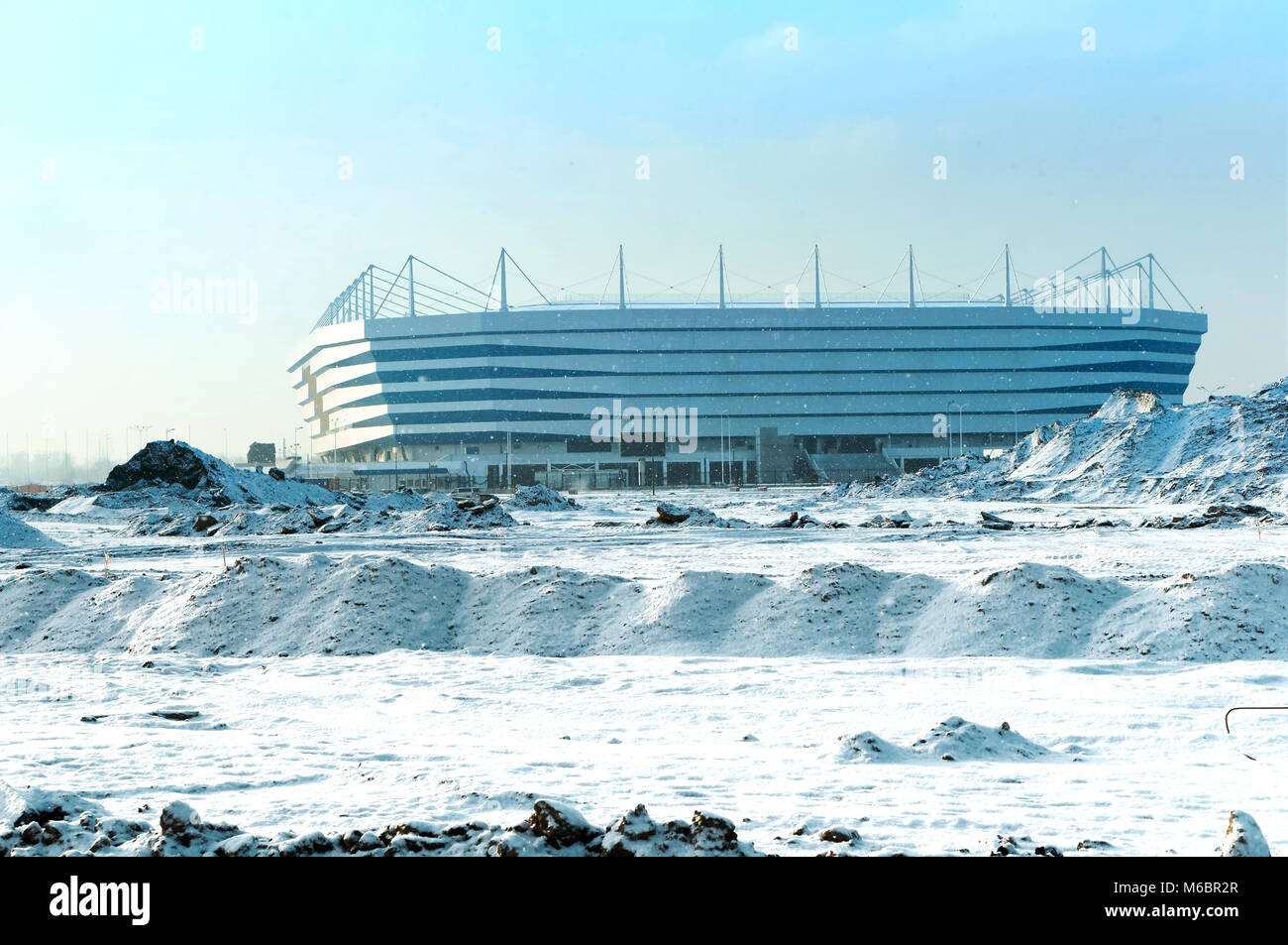 football stadium Zima sneg, new stadium Russia Kaliningrad, FIFA world Cup Stock Photo
