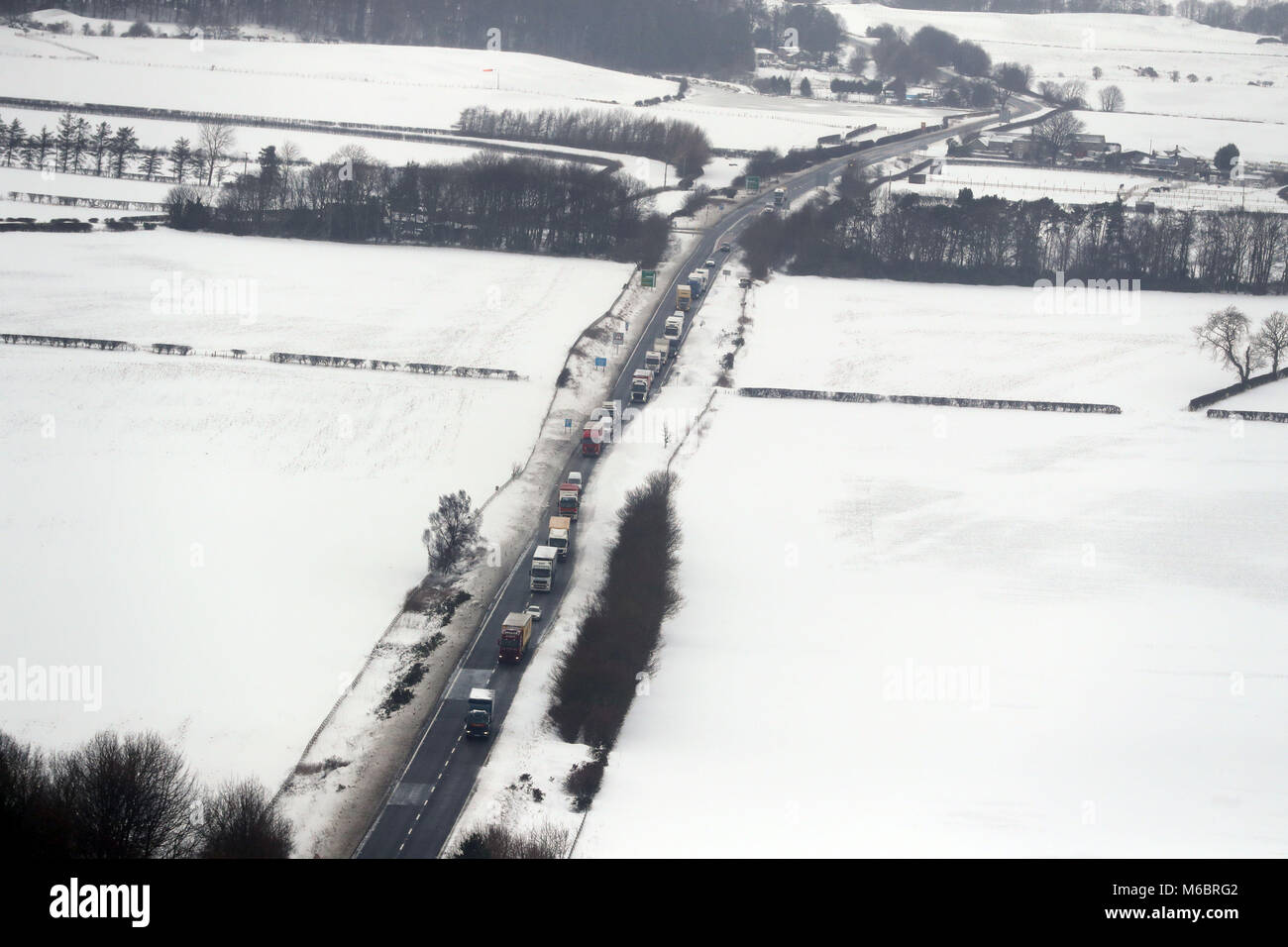 Cars and lorries on AI looking northbound between Morpeth and Alnwick ...