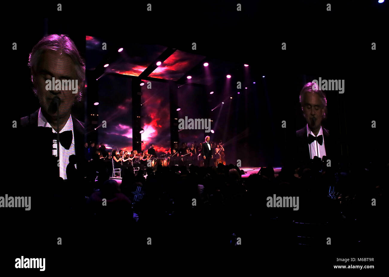 Andrea Bocelli performs on stage at The Global Awards, a brand new ...
