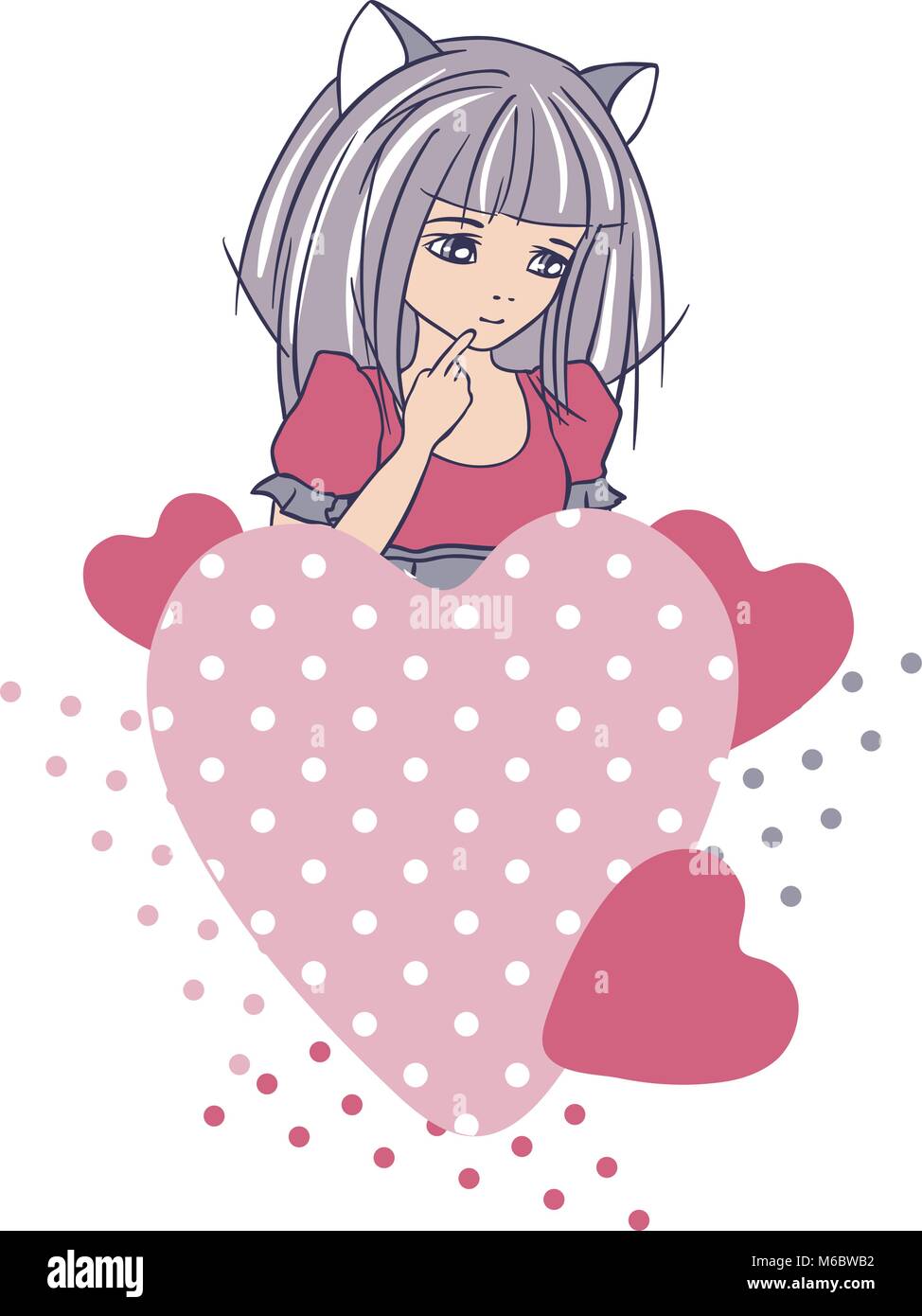 Manga style girls with hearts. Vector background Stock Vector