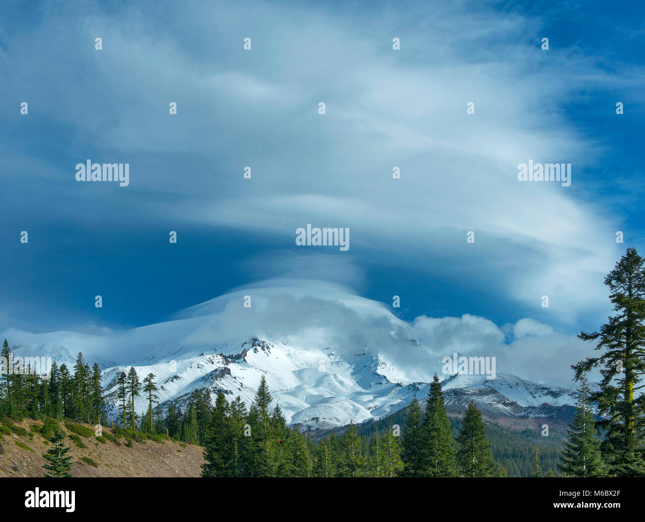 Lenticular Cloud, Mount Shasta, Shasta-Trinity National Forest, California Stock Photo