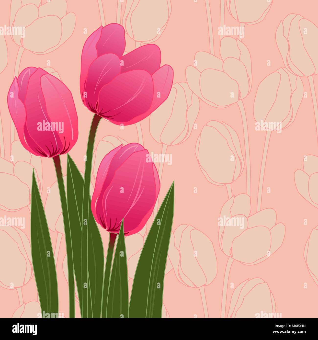Abstract floral illustration with tulips on blue background Stock ...