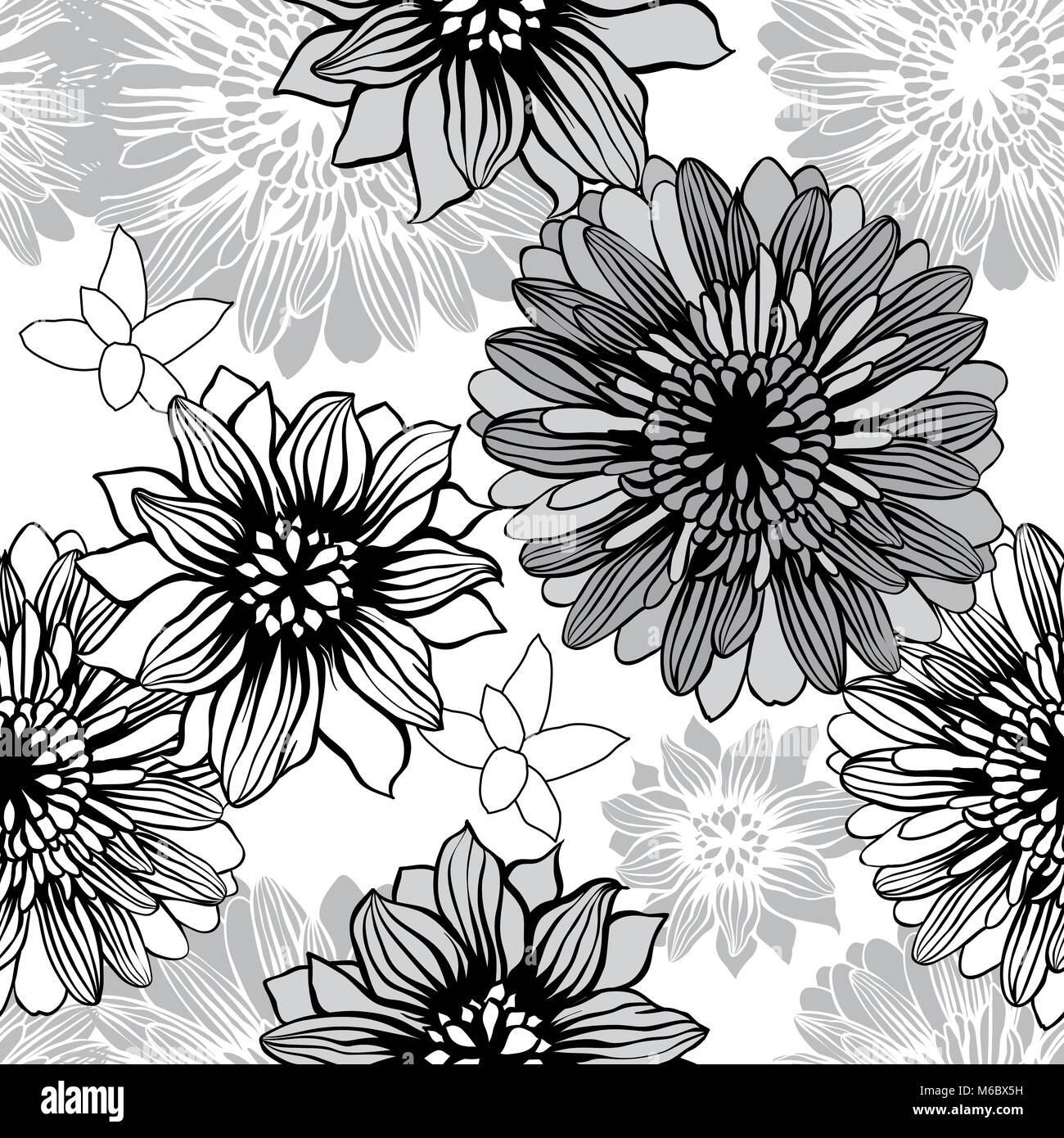 Vector background with hand drawn flowers. (Seamless Pattern Stock ...