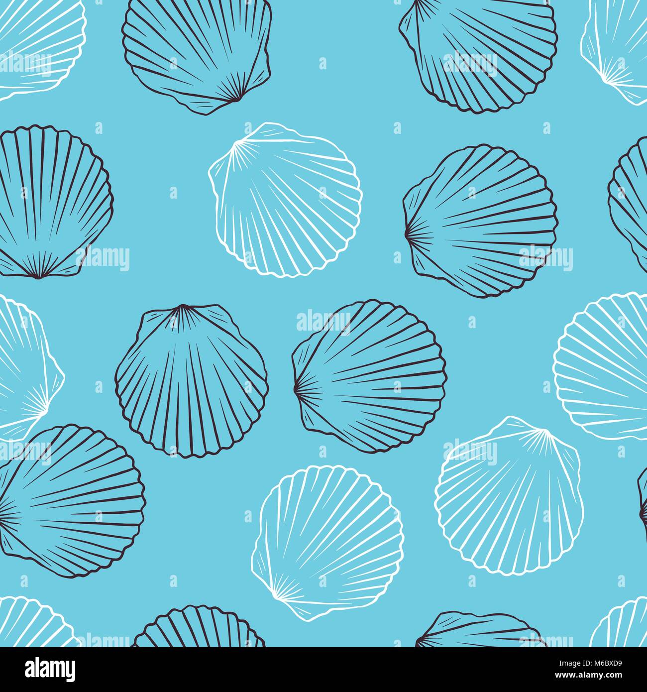 Seamless hand drawn texture of shells. Vector Illustration Stock Vector