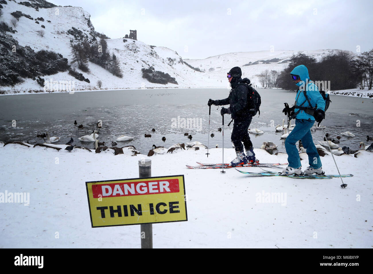 David Webb (left) and his wife Louise Bath, from Edinburgh, ski around