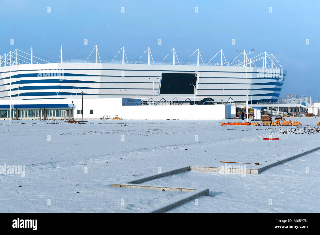 sports venue, sports construction, football stadium winter snow, Russia