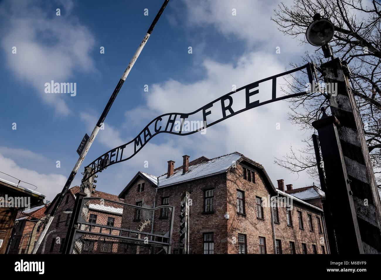 Entry gateto the Auschwitz Museum of a German Concentration Camp in Poland Stock Photo
