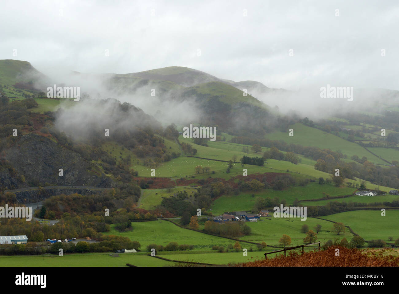 Low Cloud Over Hills in the Wye valley near Builth Wells Stock Photo