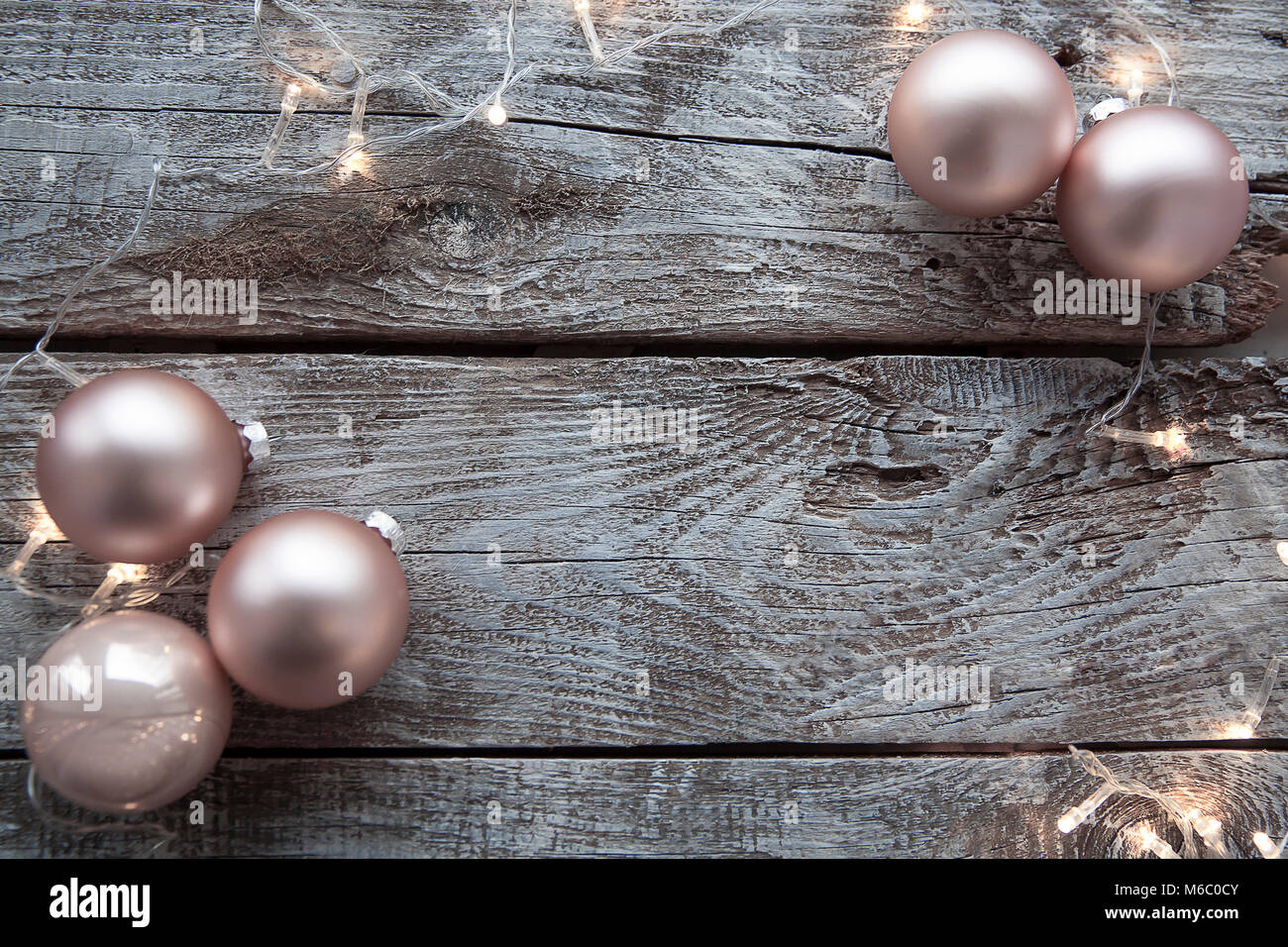 Christmas decorations on a old wooden table Stock Photo