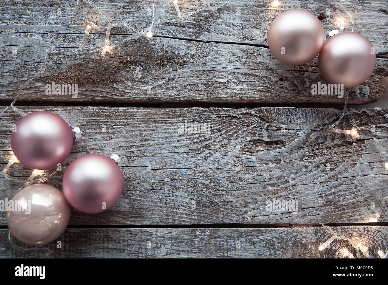 Christmas decorations on a old wooden table Stock Photo