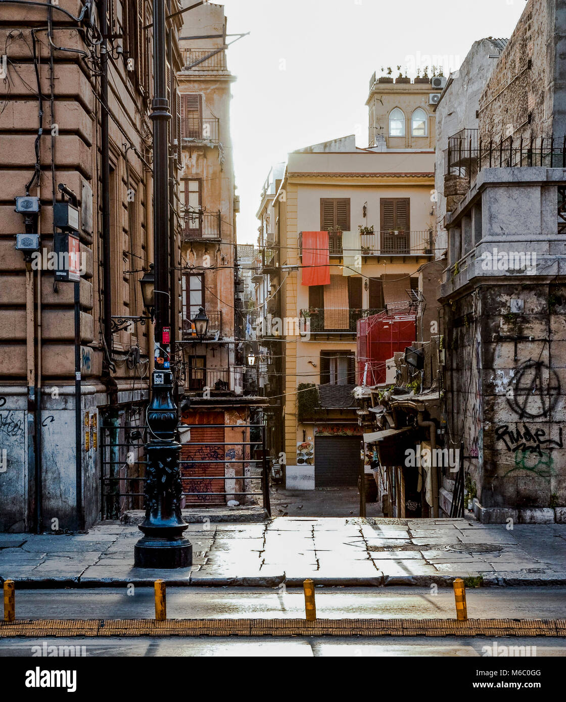 classic buildings in the old city early in the morning,Palermo,Italy.2013. Stock Photo