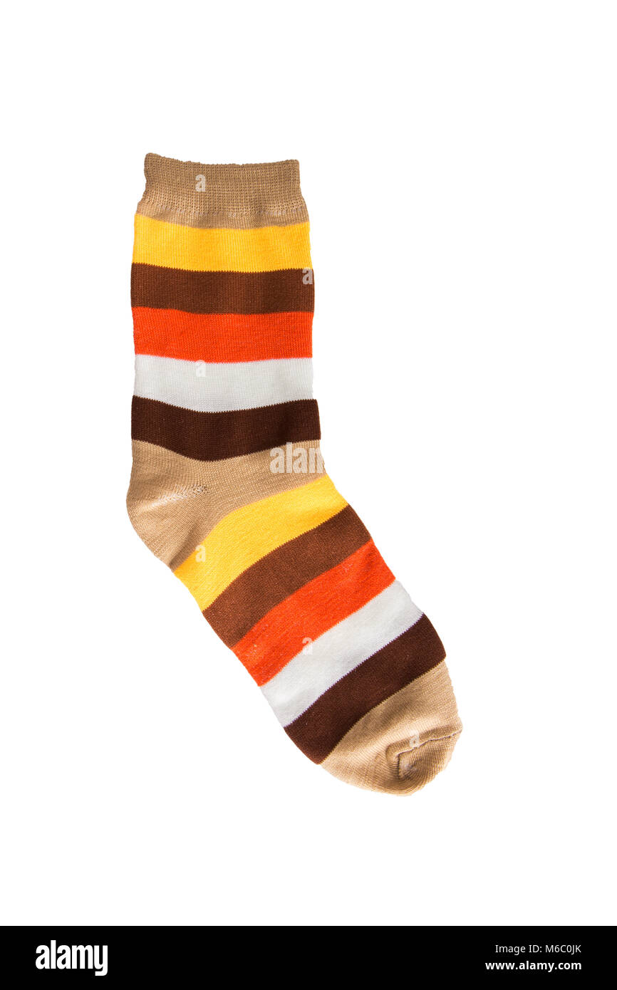 One striped sock in yellow, orange, white, red-haired brown stripes. 5  colors. isolated Stock Photo - Alamy