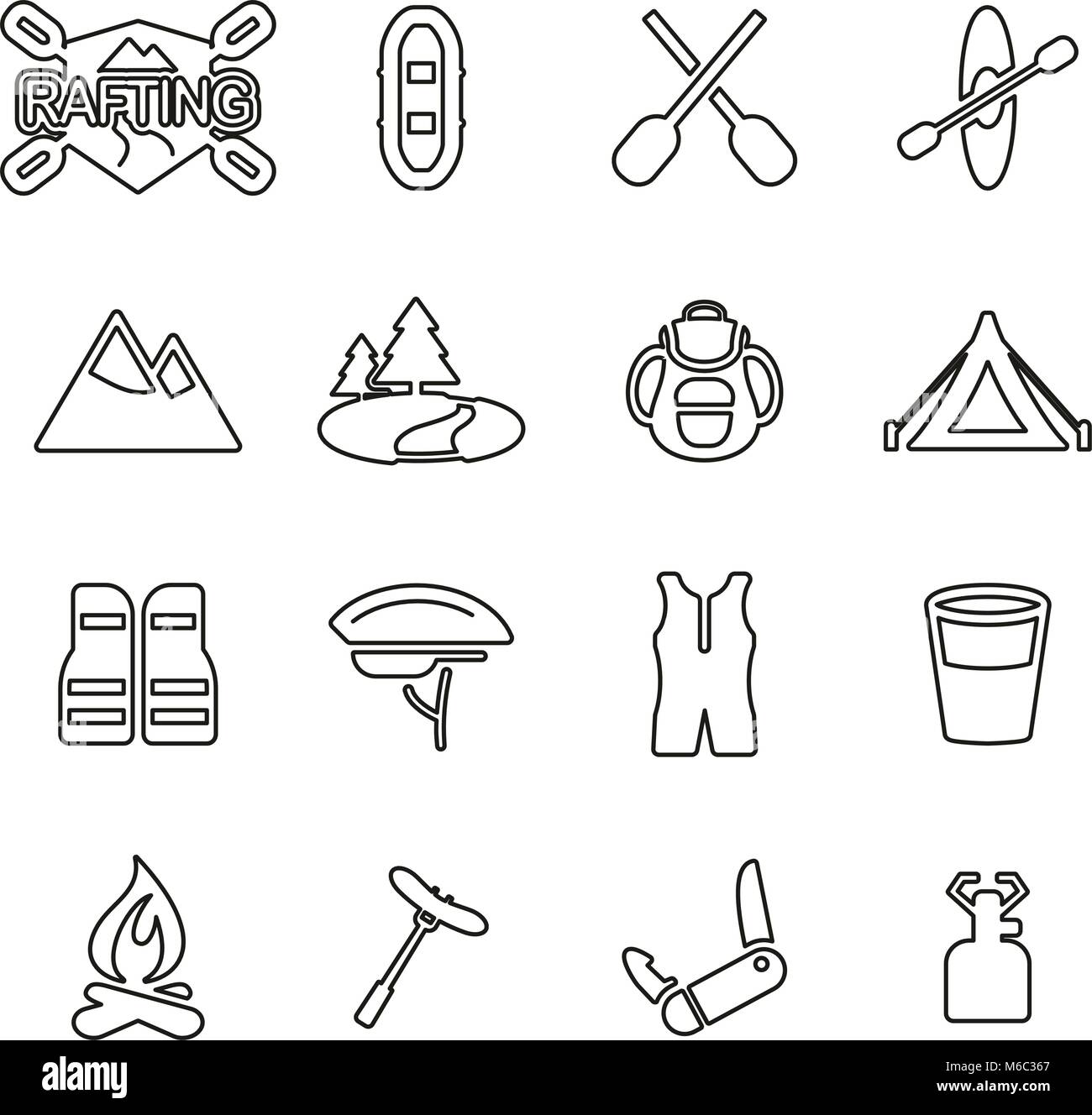 Rafting or Outdoor Activity Icons Thin Line Vector Illustration Set ...