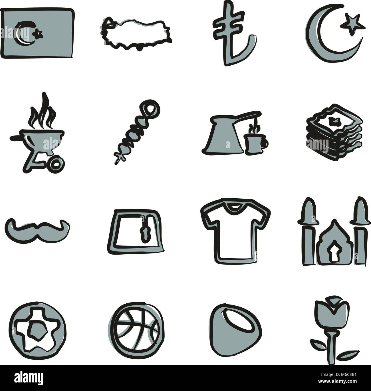 Republic Of Turkey Icons Freehand 2 Color Stock Vector Image & Art - Alamy