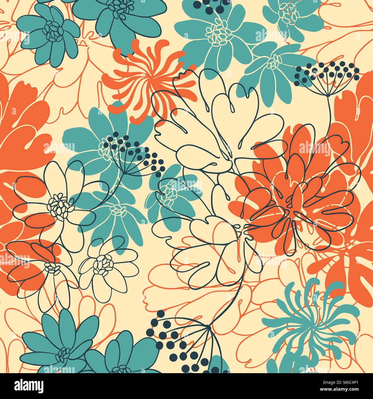 Vector background with hand drawn flowers. (Seamless Pattern Stock ...