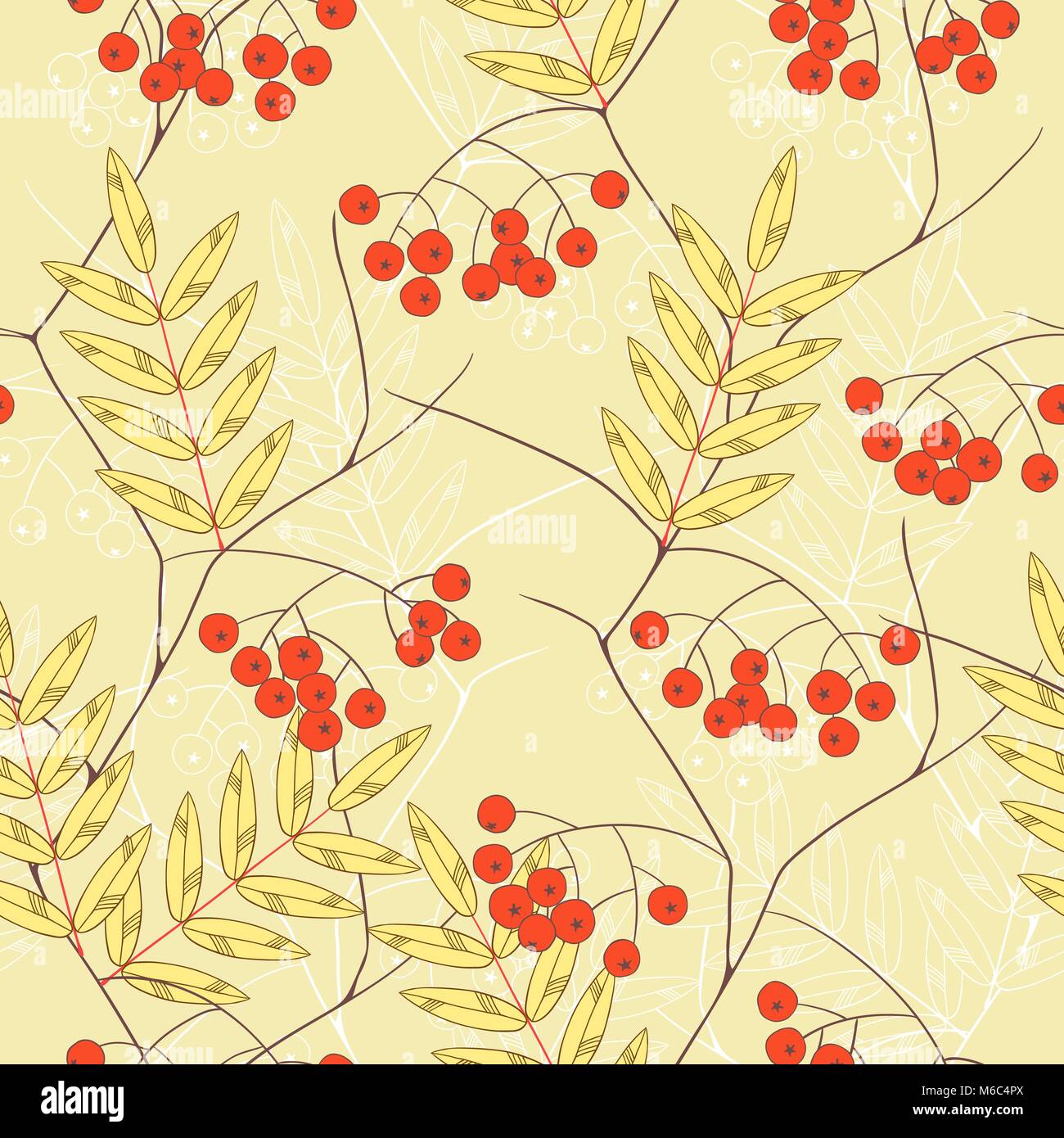 Seamless vector background with rowanberry and leaves Stock Vector ...