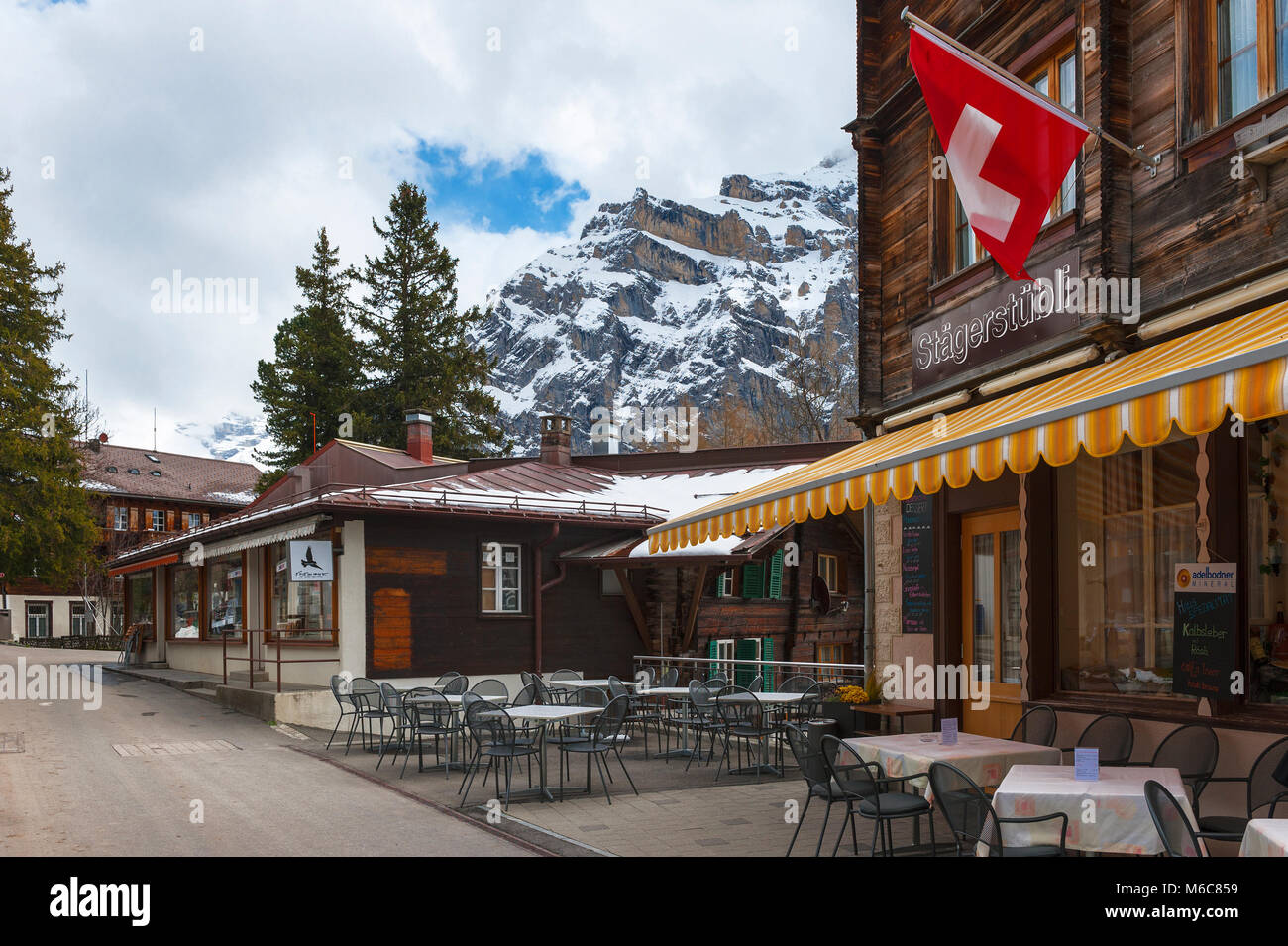 Wooden houses in Murren village on the way to Schilthorn peak