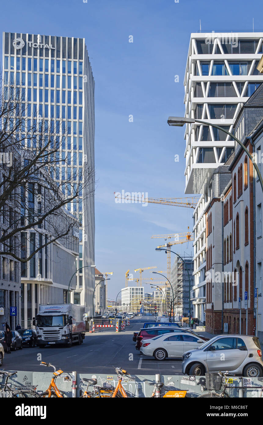 Berlin, Germany - February 23, 2018: City centre with many new modern building, showing the construction boom in the capital. View of the Heidestrasse Stock Photo