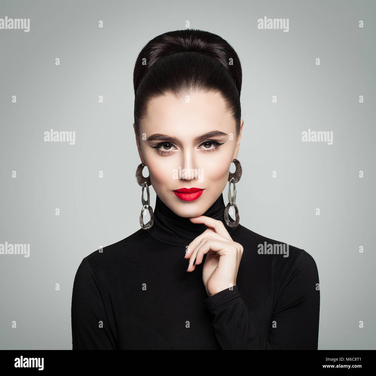 Fashion Portrait Of Beautiful Elegant Woman In Black Roll Neck