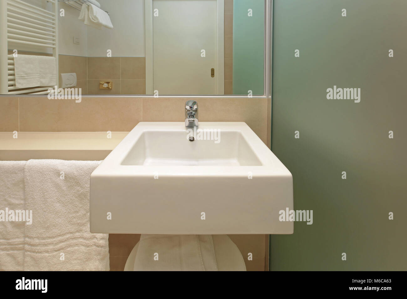 Minimalistic Style Bathroom With Square Sink Stock Photo Alamy