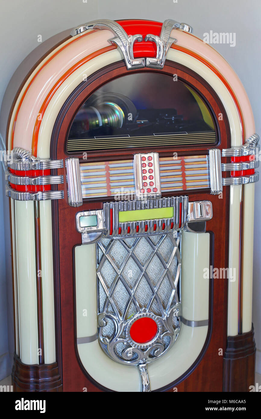 Retro Style Jukebox Automated Music Player in Corner Stock Photo - Alamy