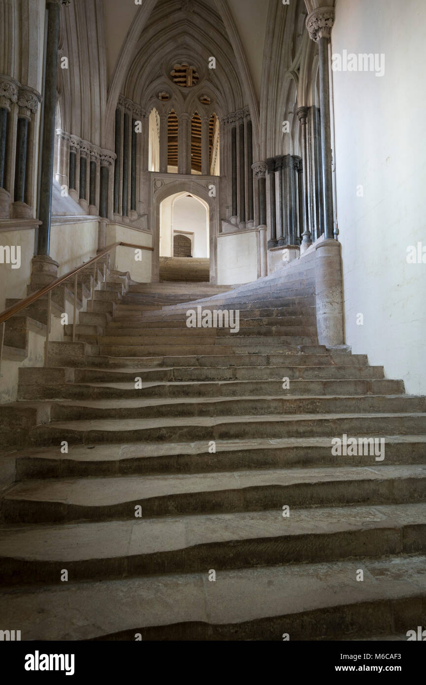 Stairs to the Chapterhouse in Wells Cathedral, Wells, Somerset, UK. Stock Photo