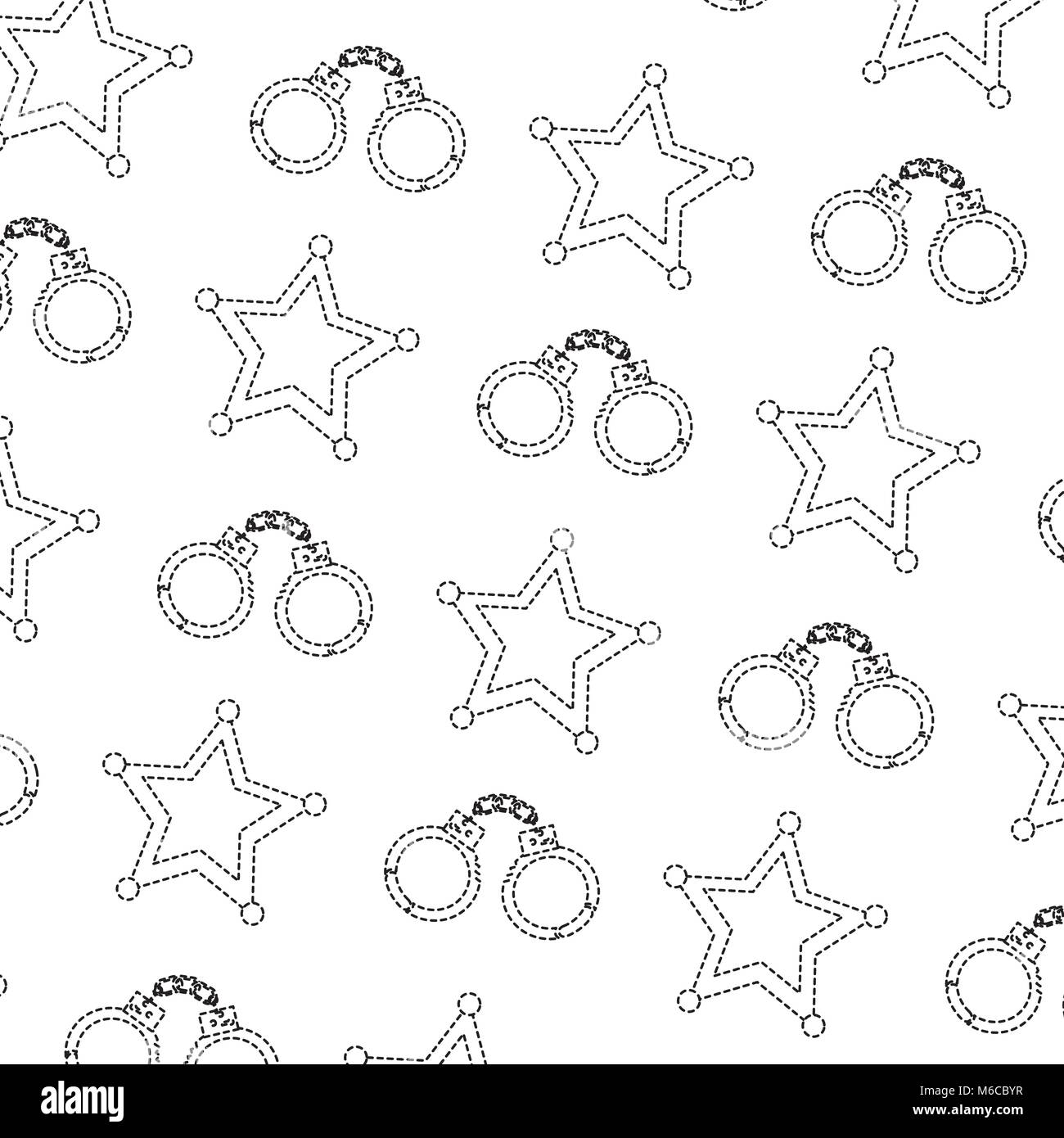 sheriff star and handcuffs police pattern image vector illustration design  black dotted line Stock Vector