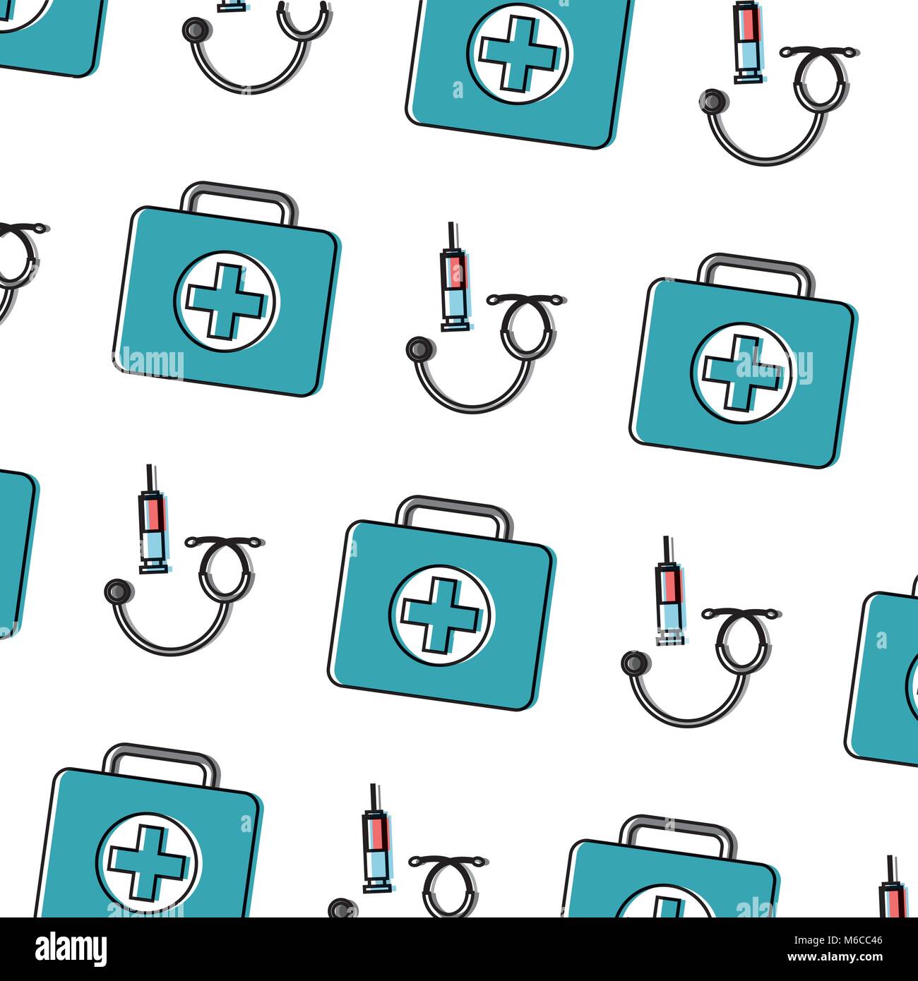 syringe first aid kit stethoscope healthcare pattern image vector illustration design Stock