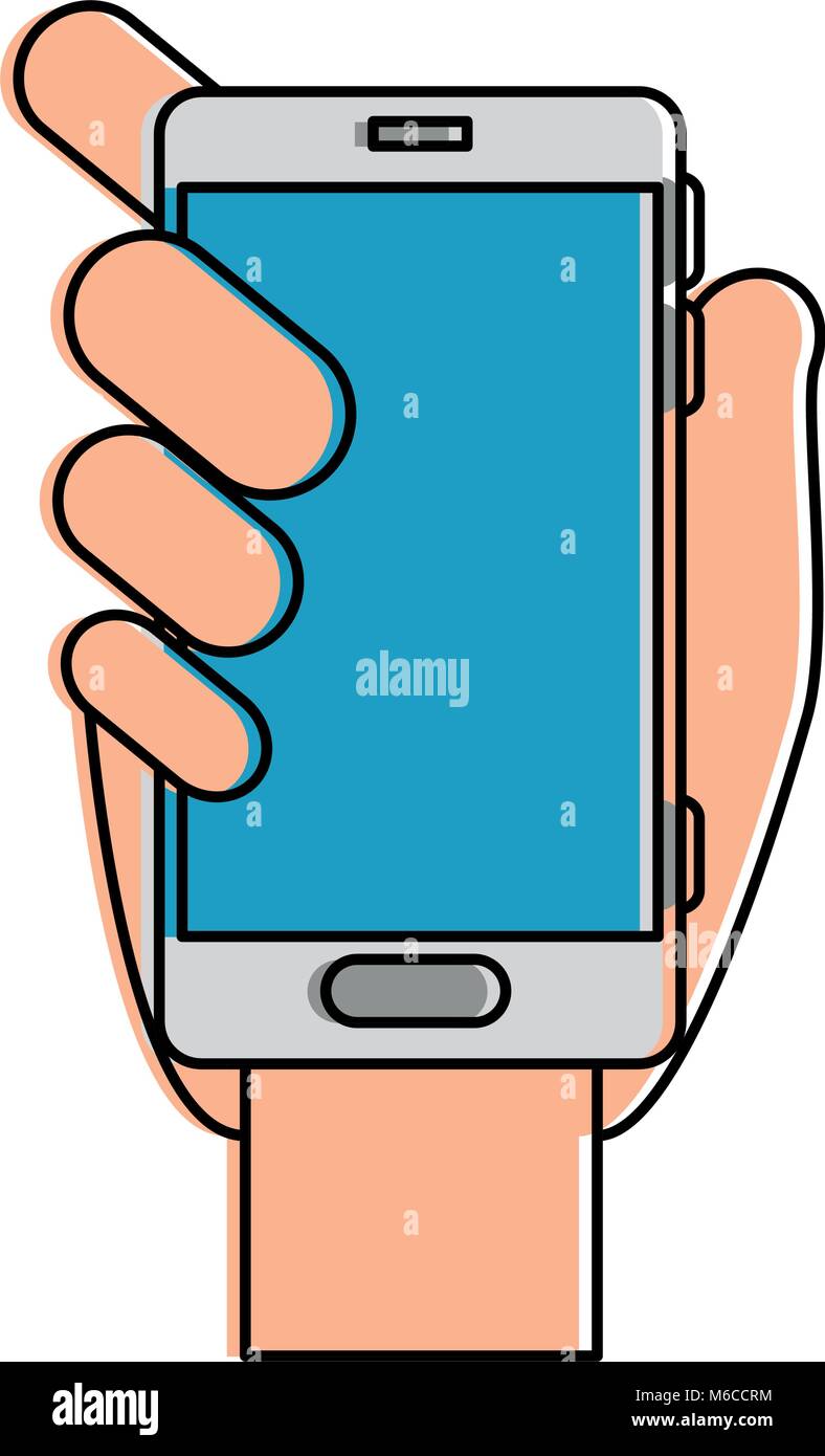hand with smartphone device isolated icon Stock Vector Image & Art - Alamy