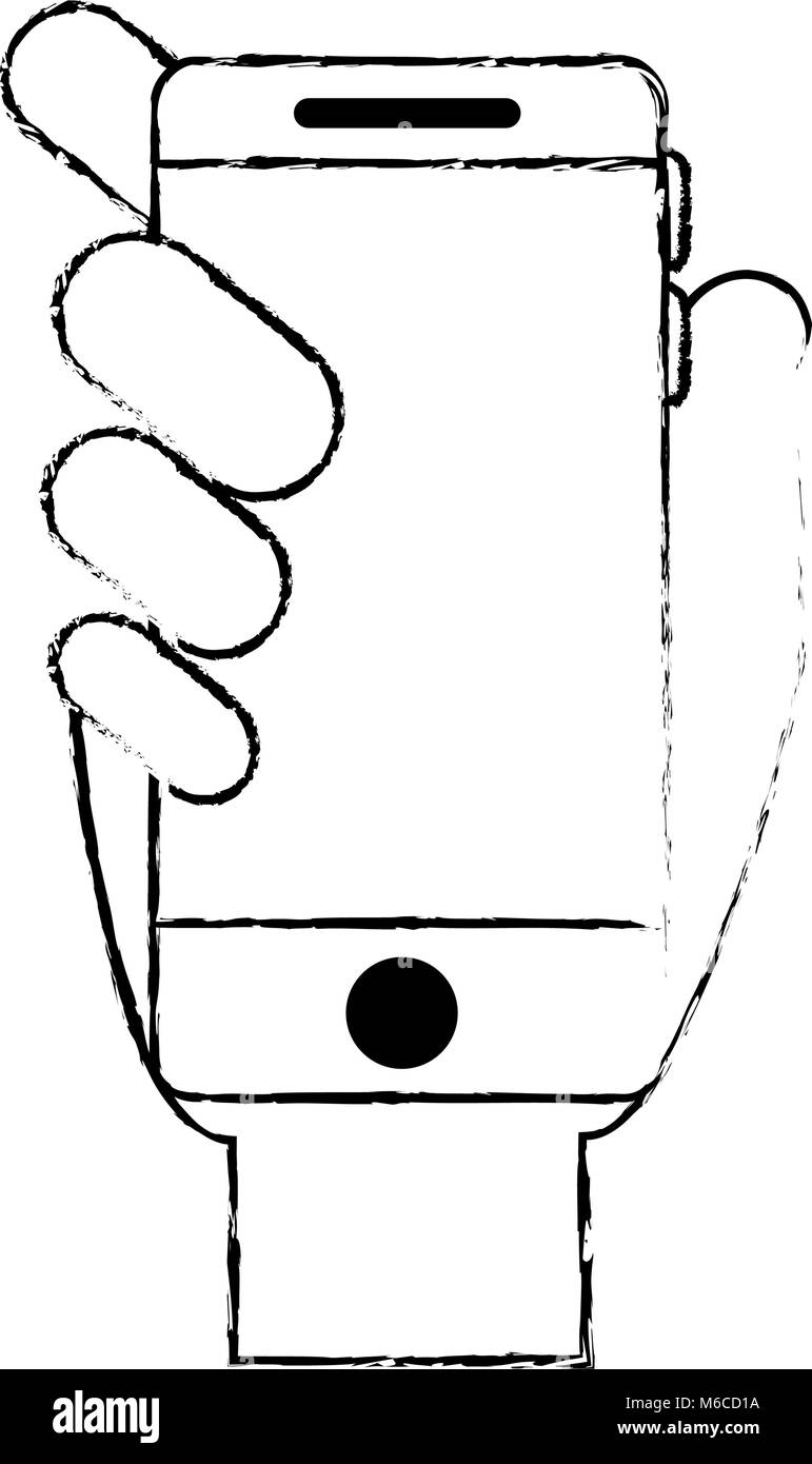 hand with smartphone device isolated icon Stock Vector Image & Art - Alamy