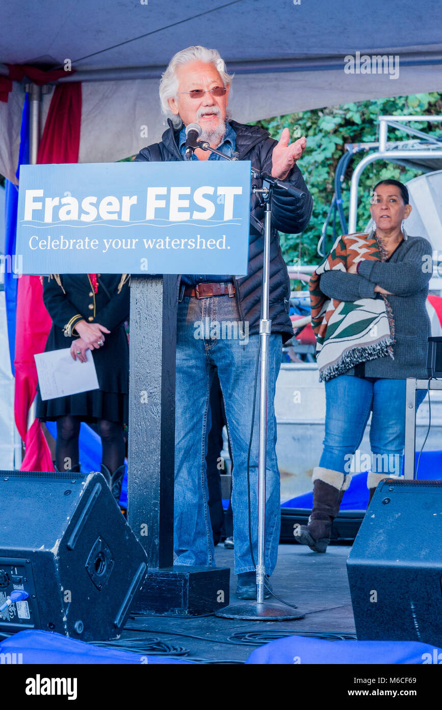 David Suzuki speaks at Fraser Fest, Vancouver, British Columbia, Canada, Stock Photo